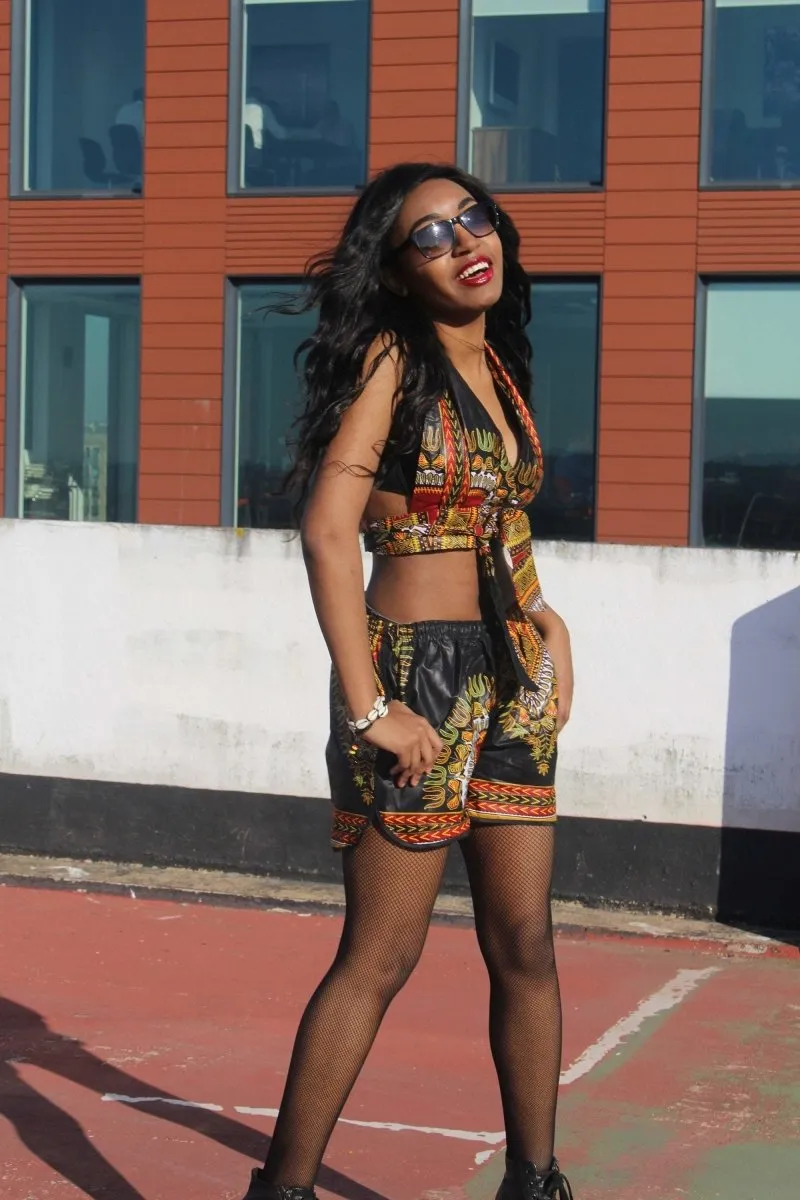 African Bikini in Black Dashiki Print - Festival Clothing