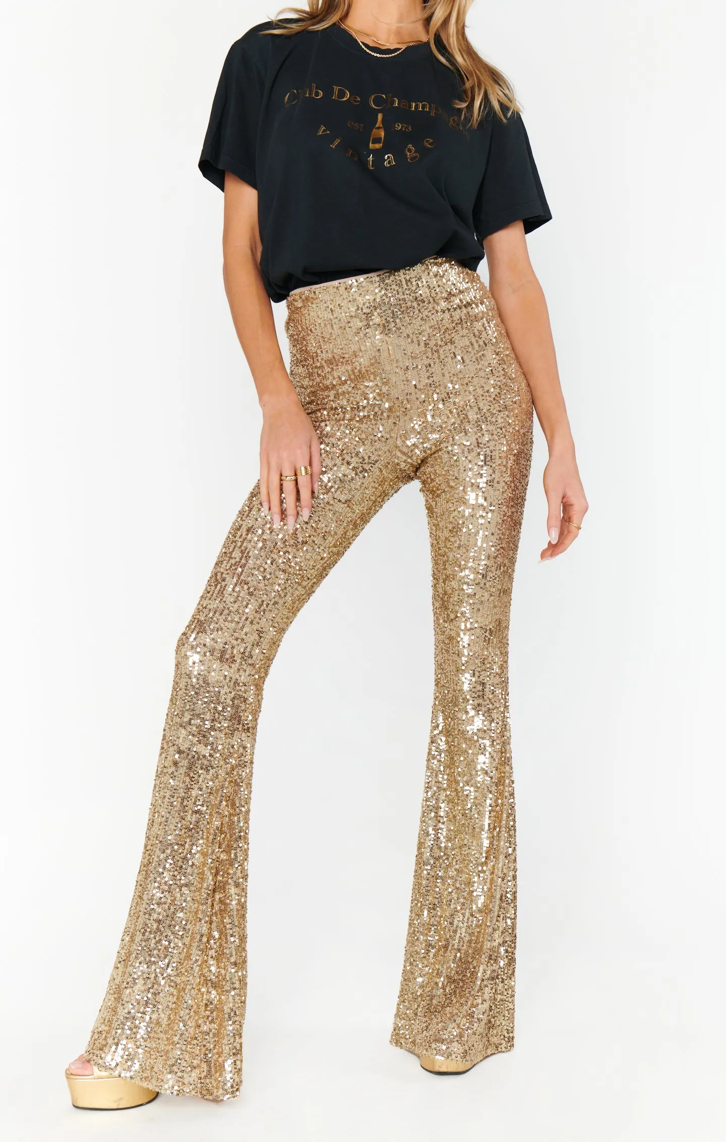 AS SEEN ON WEST DESPERADO!! Mercury Bells Gold Sequin Pants by Show Me Your Mumu