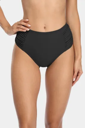 Attraco Women's Solid High Waisted Pleated Bikini Swim Bottom