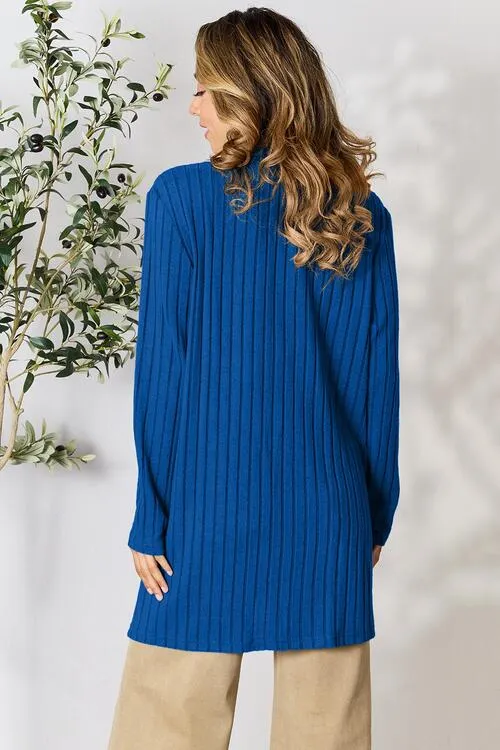 Basic Bae Ribbed Open Front Cardigan with Pockets - 4 Colors