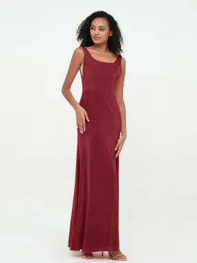 Bateau Neck Mermaid Long Velvet Dresses Burgundy