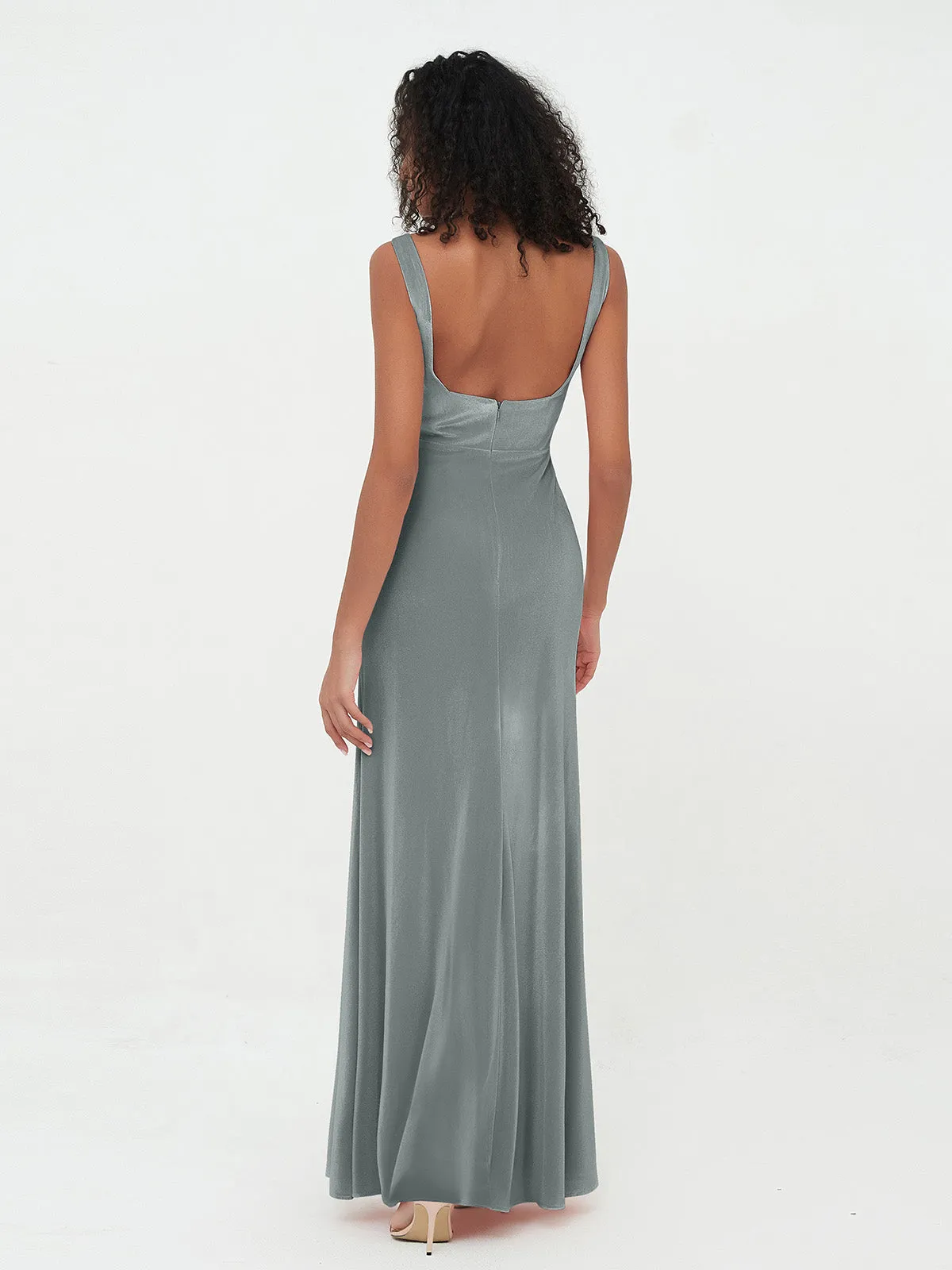 Bateau Neck Mermaid Long Velvet Dresses Steel Grey