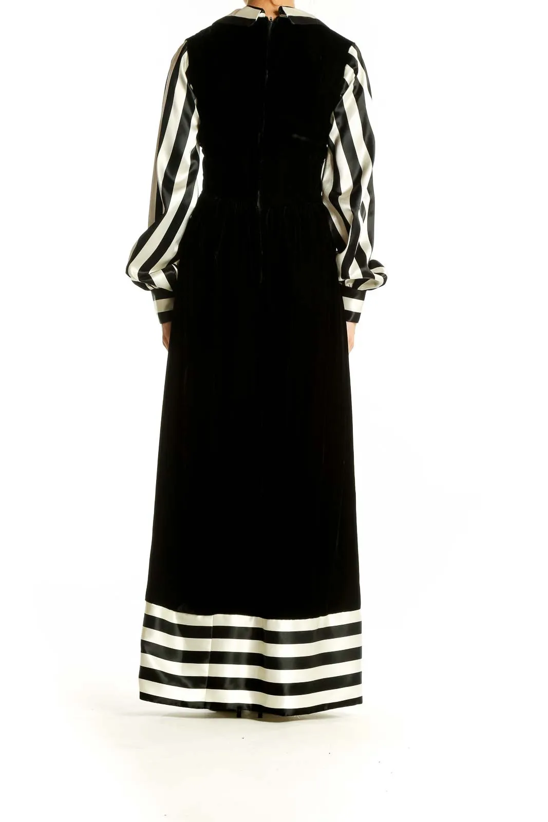 Black and White Striped Velvet Maxi Dress