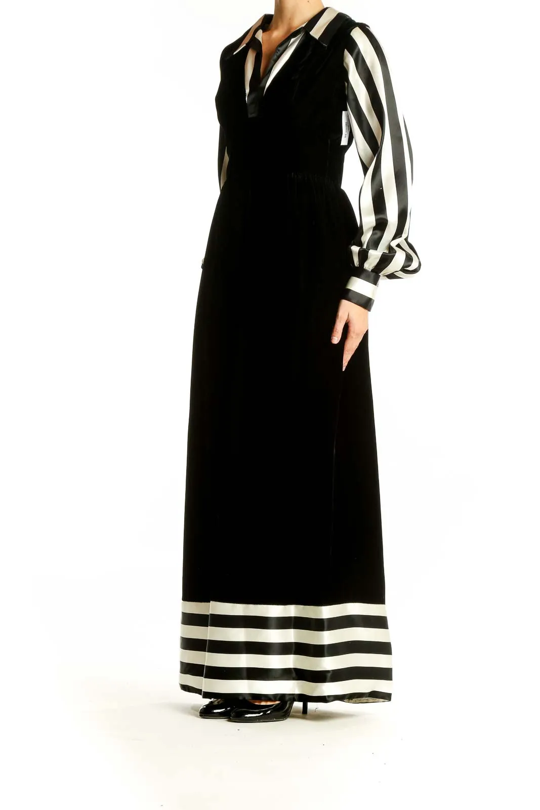 Black and White Striped Velvet Maxi Dress