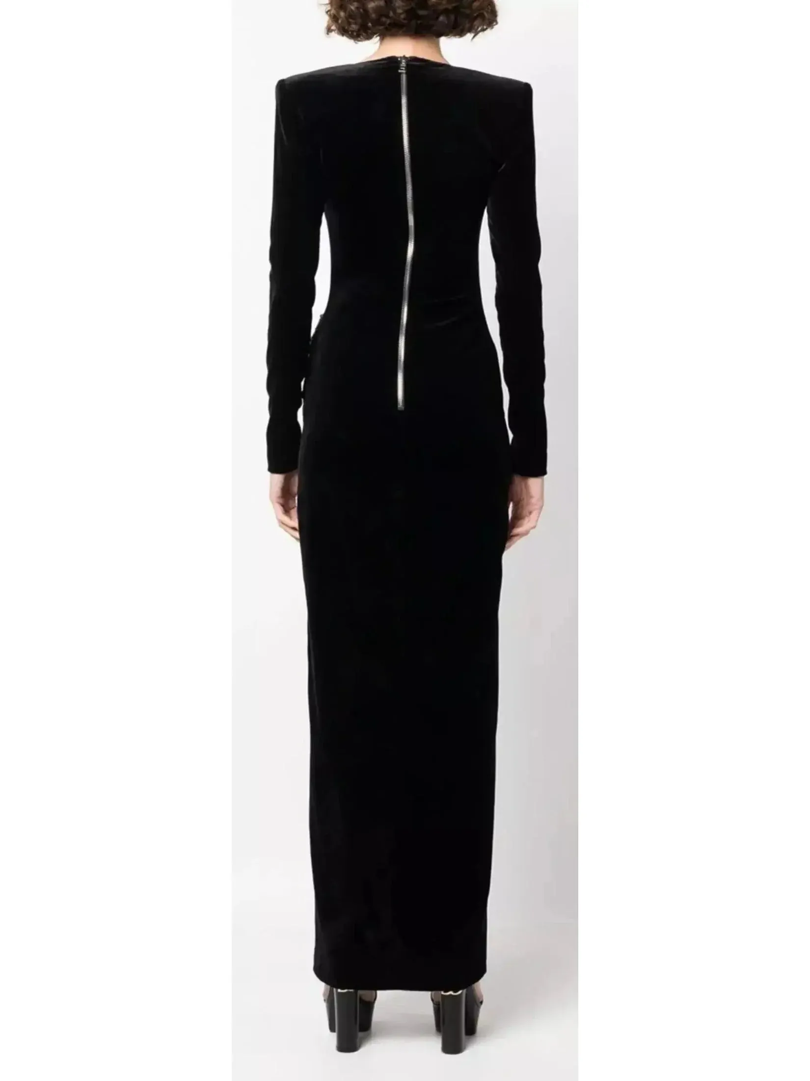 Black Velvet Pearl Chain-Embellished Dress