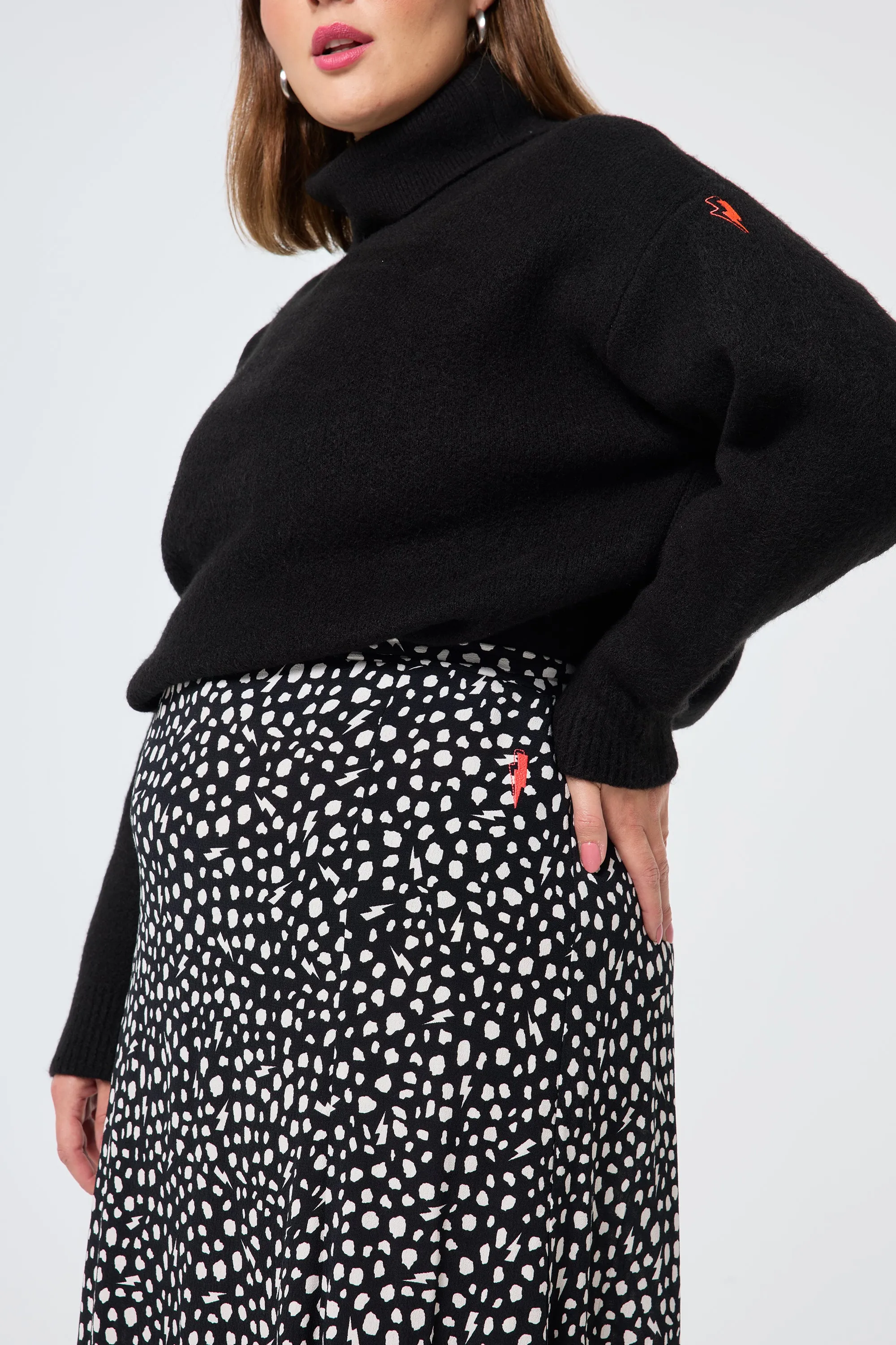 Black with White Cheetah Side Split Skirt