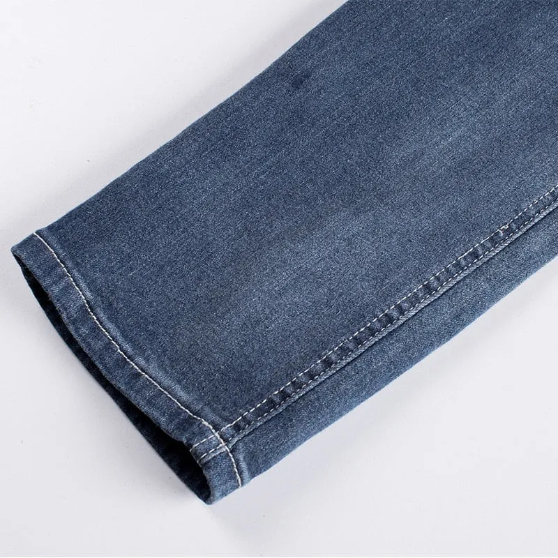 Blue Asymmetry Washed Waxed Patchwork Slim Style Men Jeans