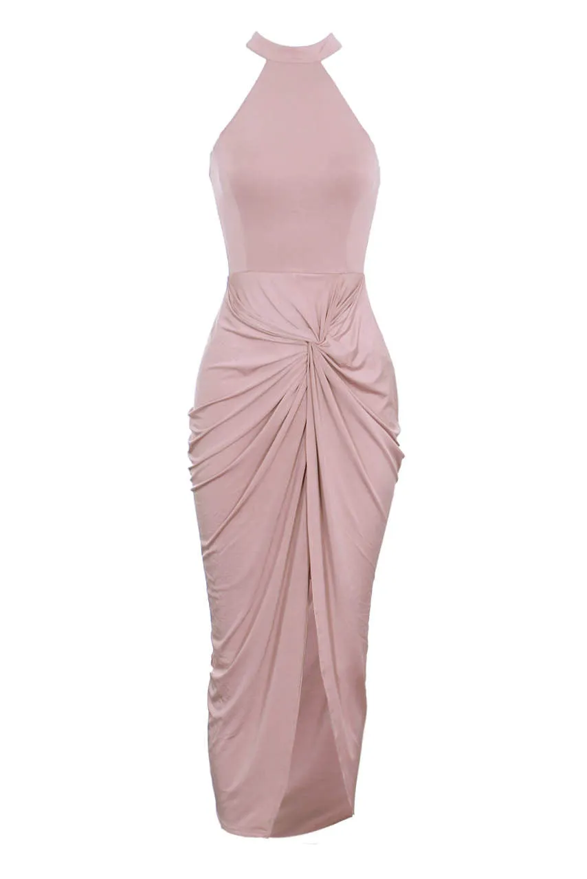 Blush Racer Neck Wrap Dress