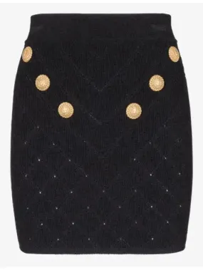 Button-Embellished Knit Mini Skirt, Black