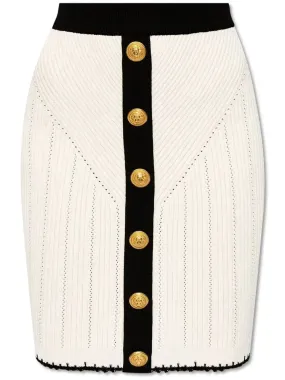 Buttoned Two-Toned Knit Skirt in Ivory and Black