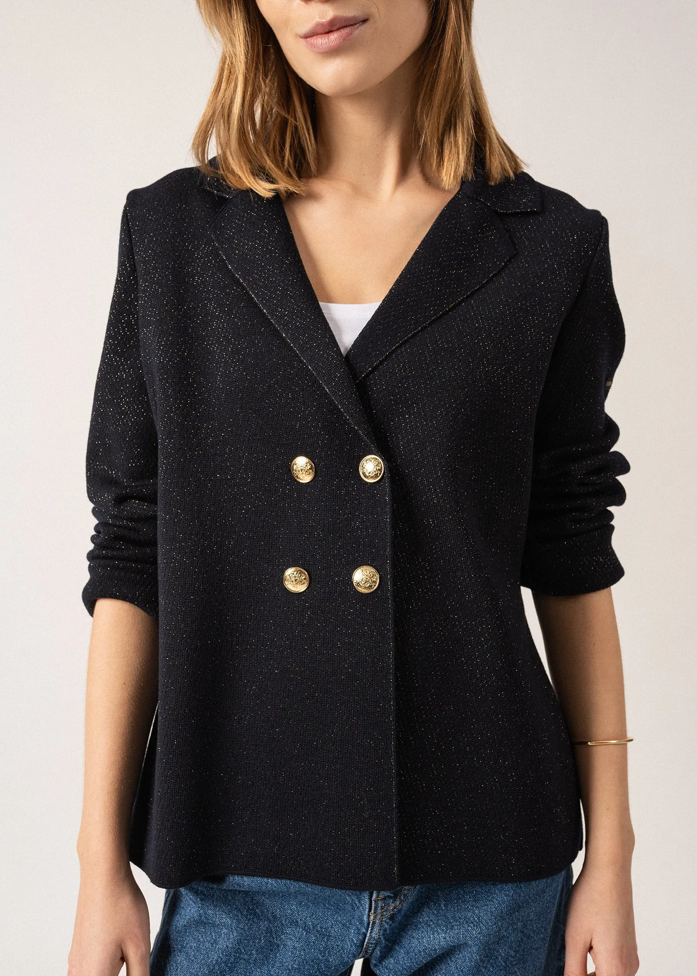 Charente Wool Blazer - with lurex details (NAVY/CHAMPAGNE)