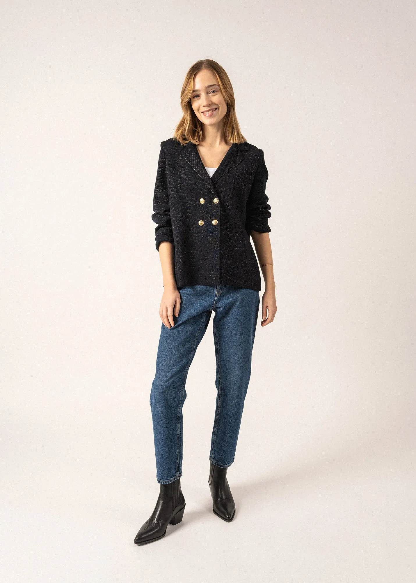 Charente Wool Blazer - with lurex details (NAVY/CHAMPAGNE)