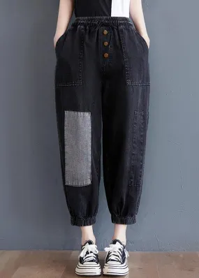 Comfy Black Patchwork jeans Summer Cotton