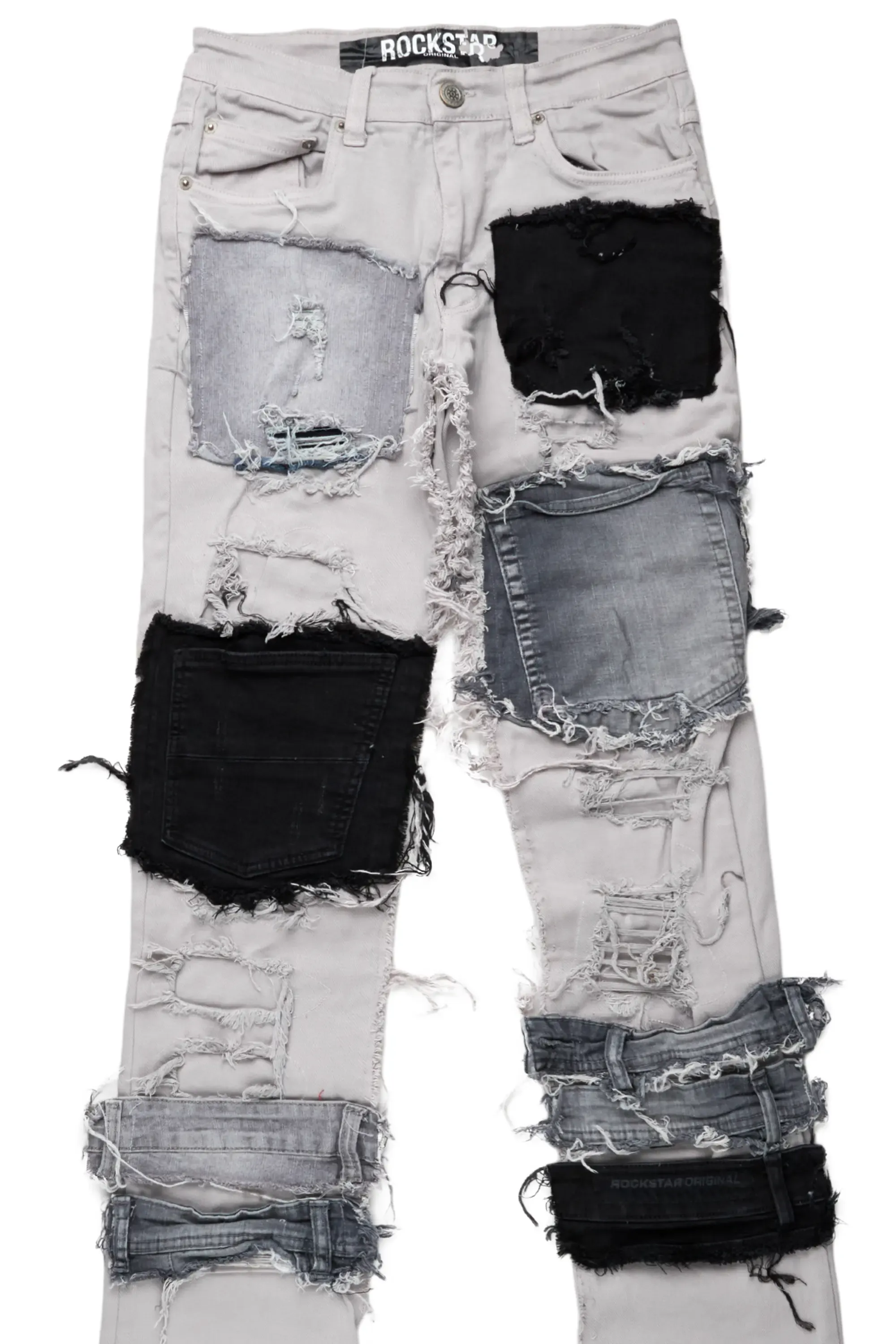 Cosette Light Grey Patchwork Super Stacked Jean