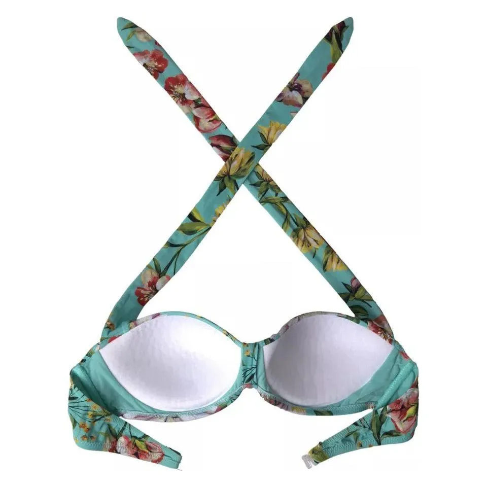 Dolce & Gabbana Mint Green Floral Print Beachwear Bikini Top