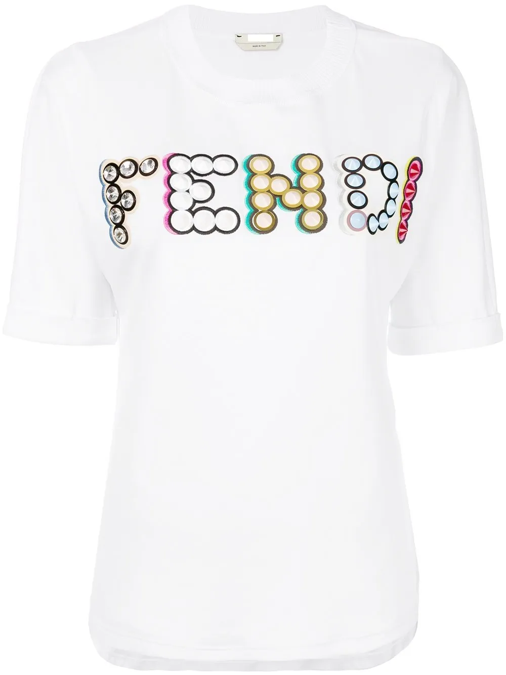 Embellished Cotton T-shirt, White