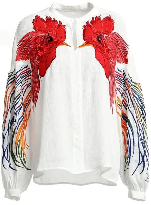 Embroidered Silk Blouse, White or Black