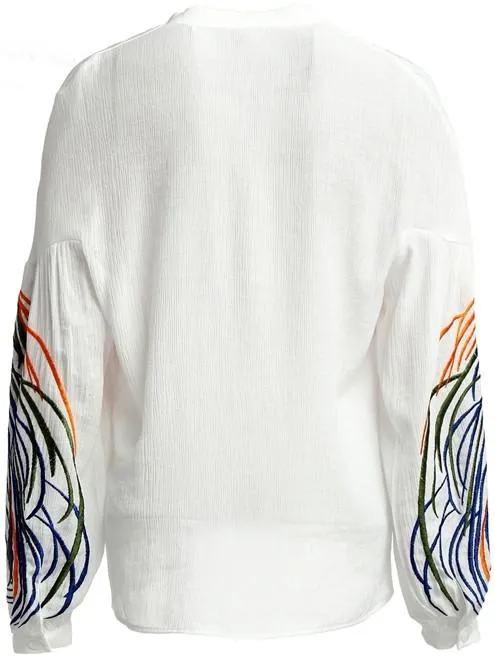 Embroidered Silk Blouse, White or Black