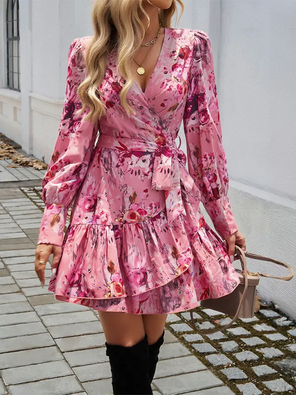 Fall Rose-Print Wrap Dress