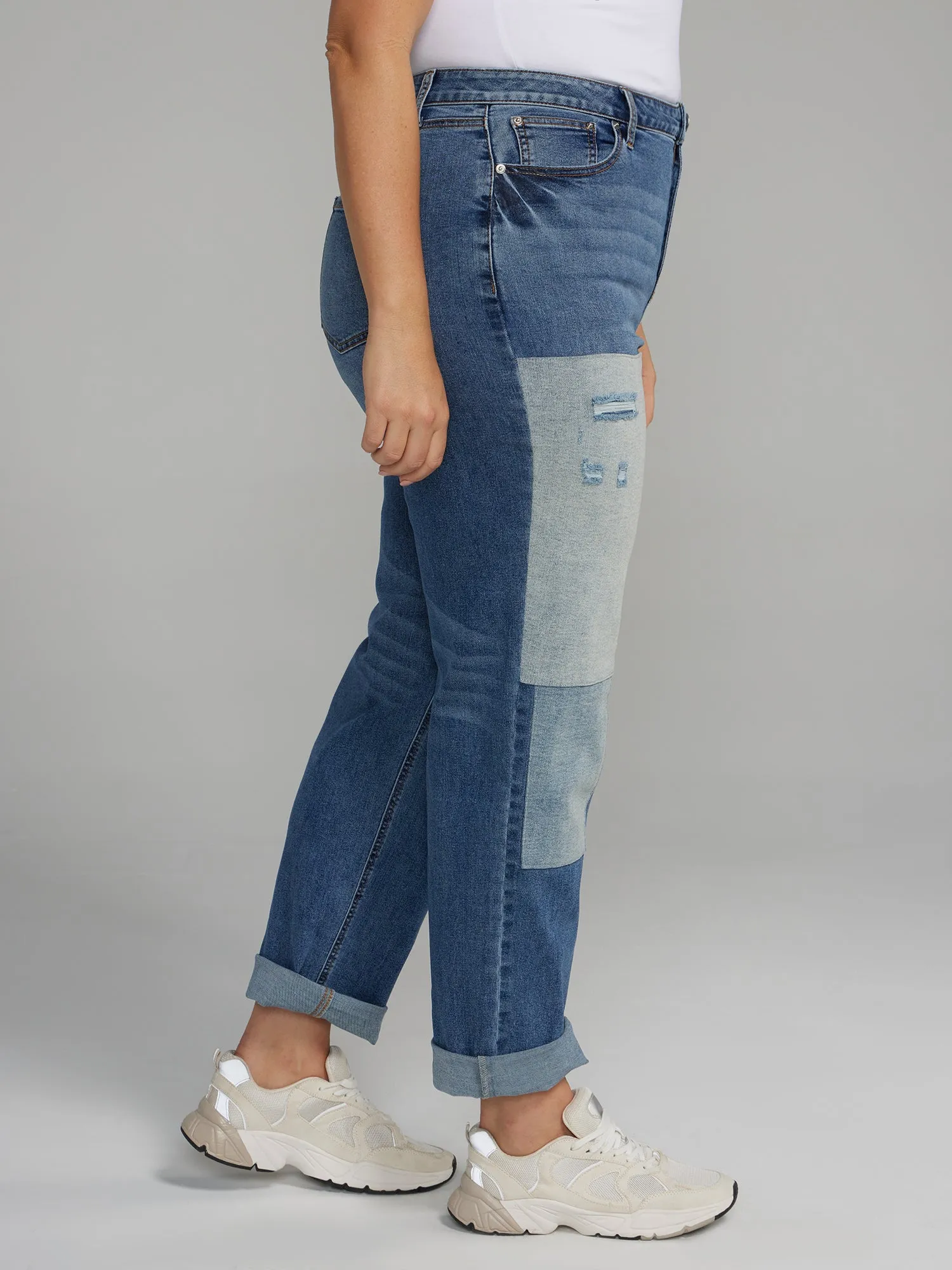 Fashion To Figure - High Rise Patchwork Straight Leg Jeans