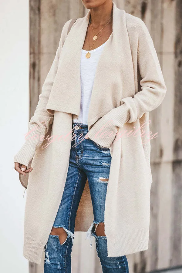 Fireside Pocketed Oversized Drape Neckline Knit Cardigan