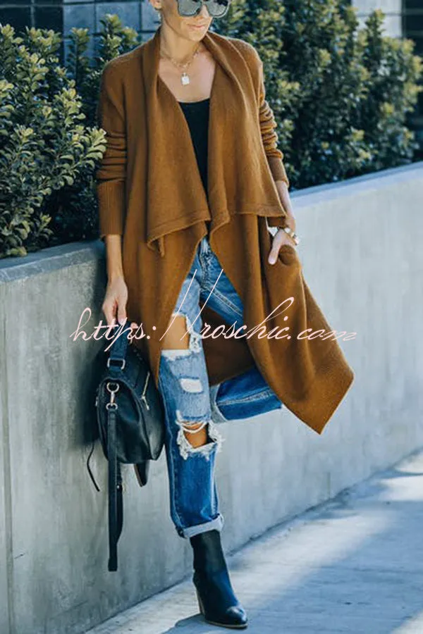 Fireside Pocketed Oversized Drape Neckline Knit Cardigan