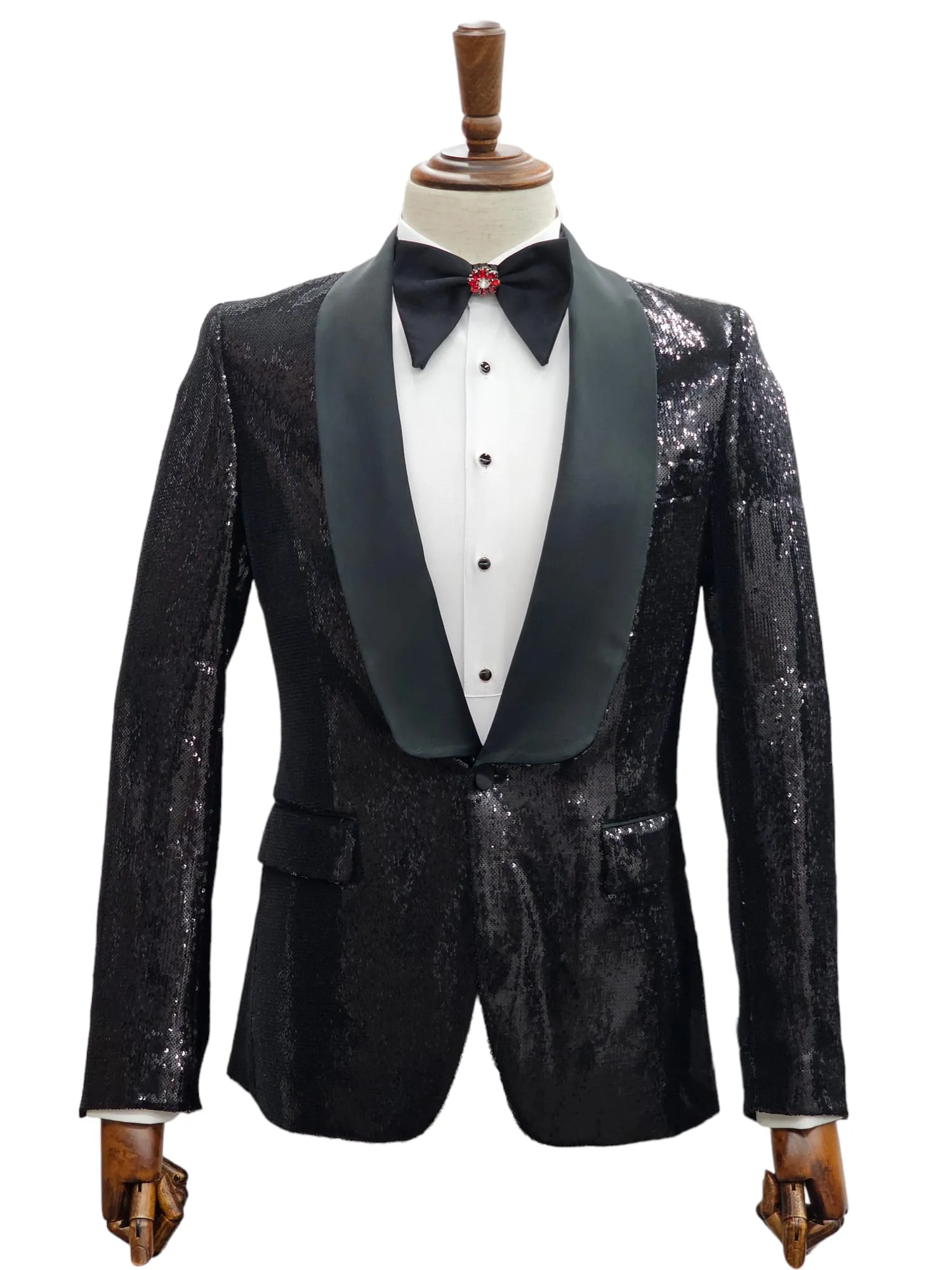 Giovanni Testi 2 Button Slim Fit Shawl Lapel Sequin Suit GT1S-2008 Black