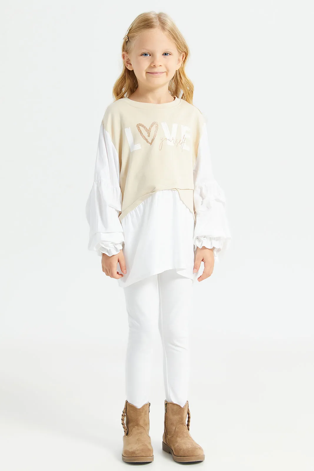 Girls Beige Embellished Top