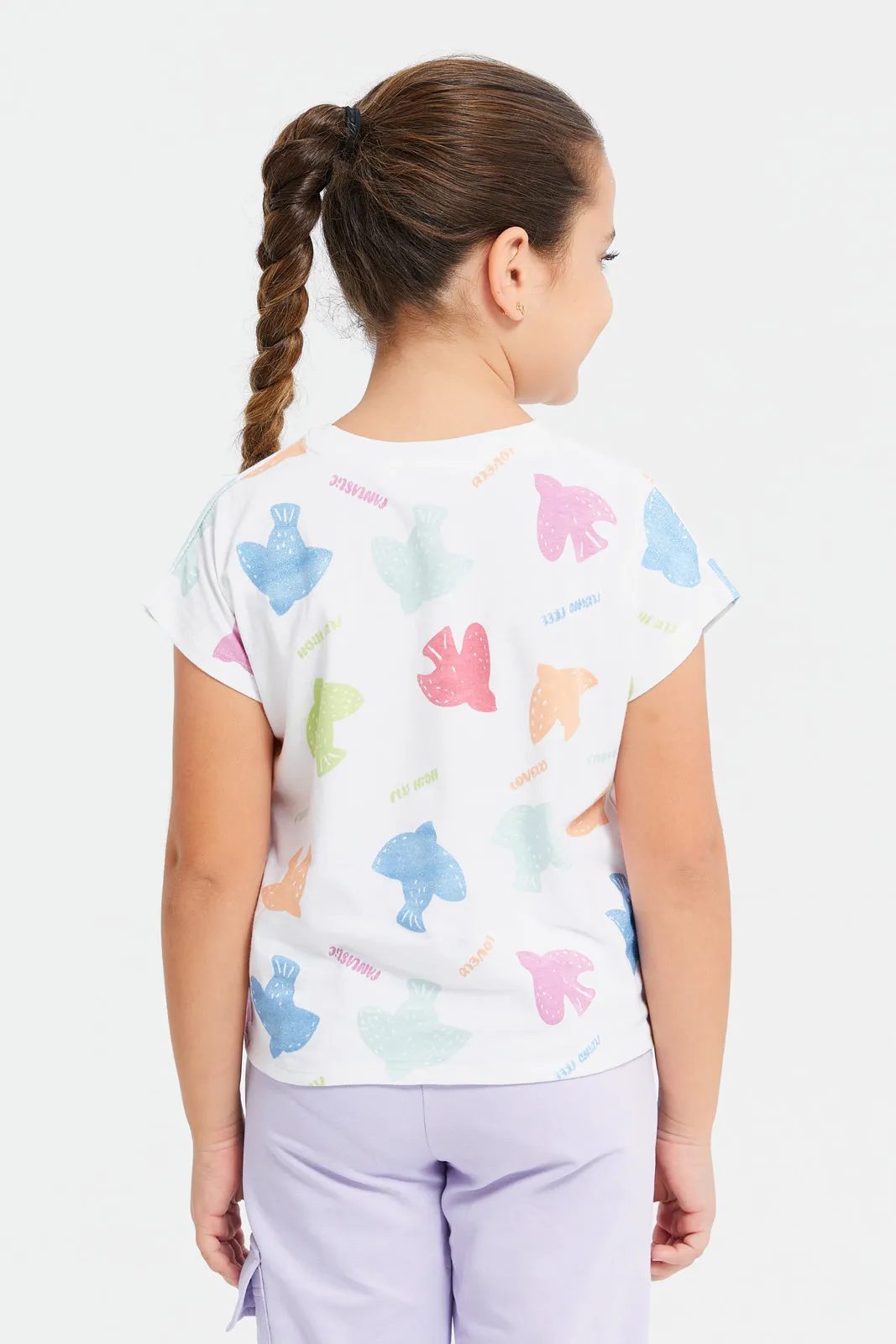 Girls White Bird Embellished T-Shirt