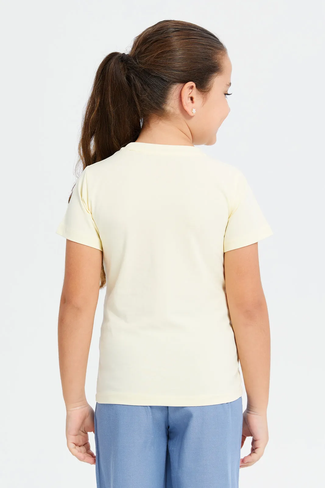 Girls Yellow Embellished T-Shirt