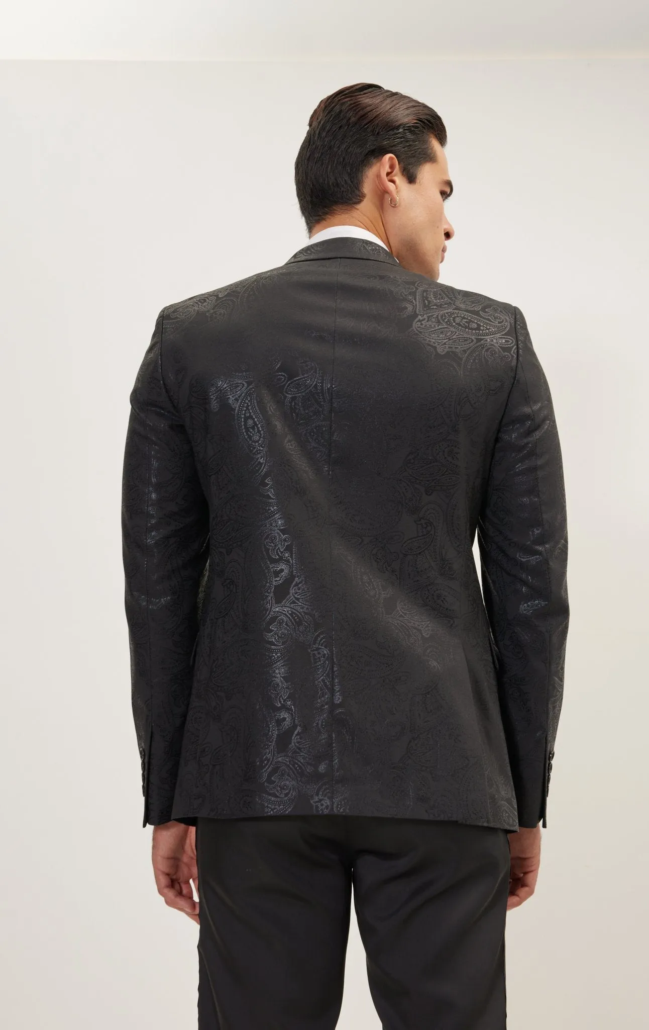 GLITTER PAISLEY PEAK LAPEL TUXEDO JACKET - BLACK