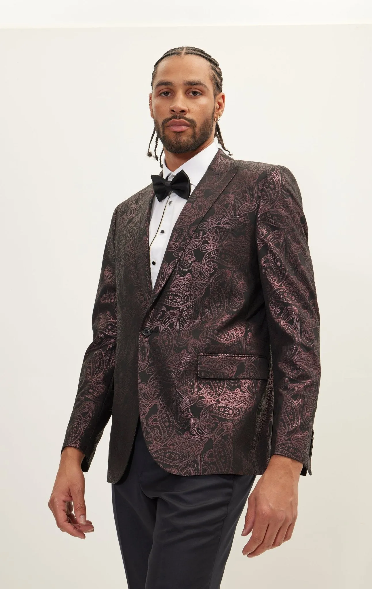 Glitter Paisley Peak Tuxedo Jacket - Burgundy