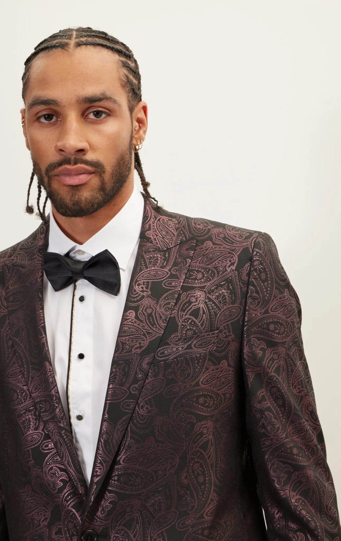 Glitter Paisley Peak Tuxedo Jacket - Burgundy