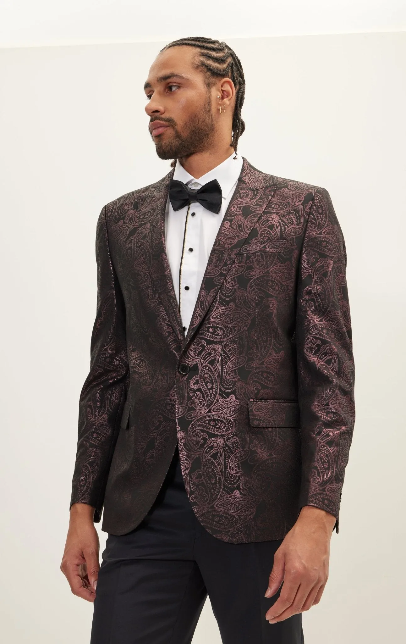 Glitter Paisley Peak Tuxedo Jacket - Burgundy