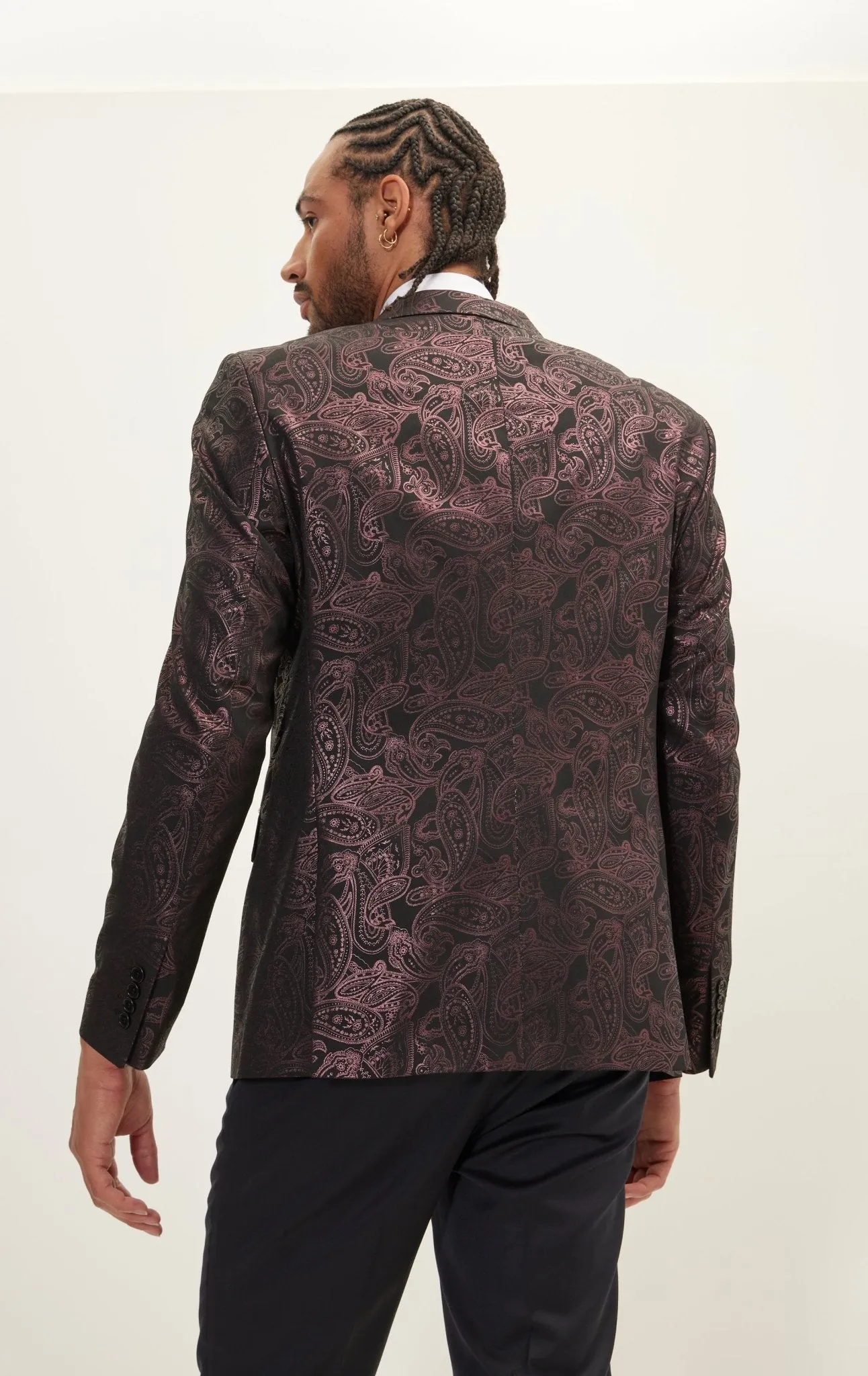 Glitter Paisley Peak Tuxedo Jacket - Burgundy