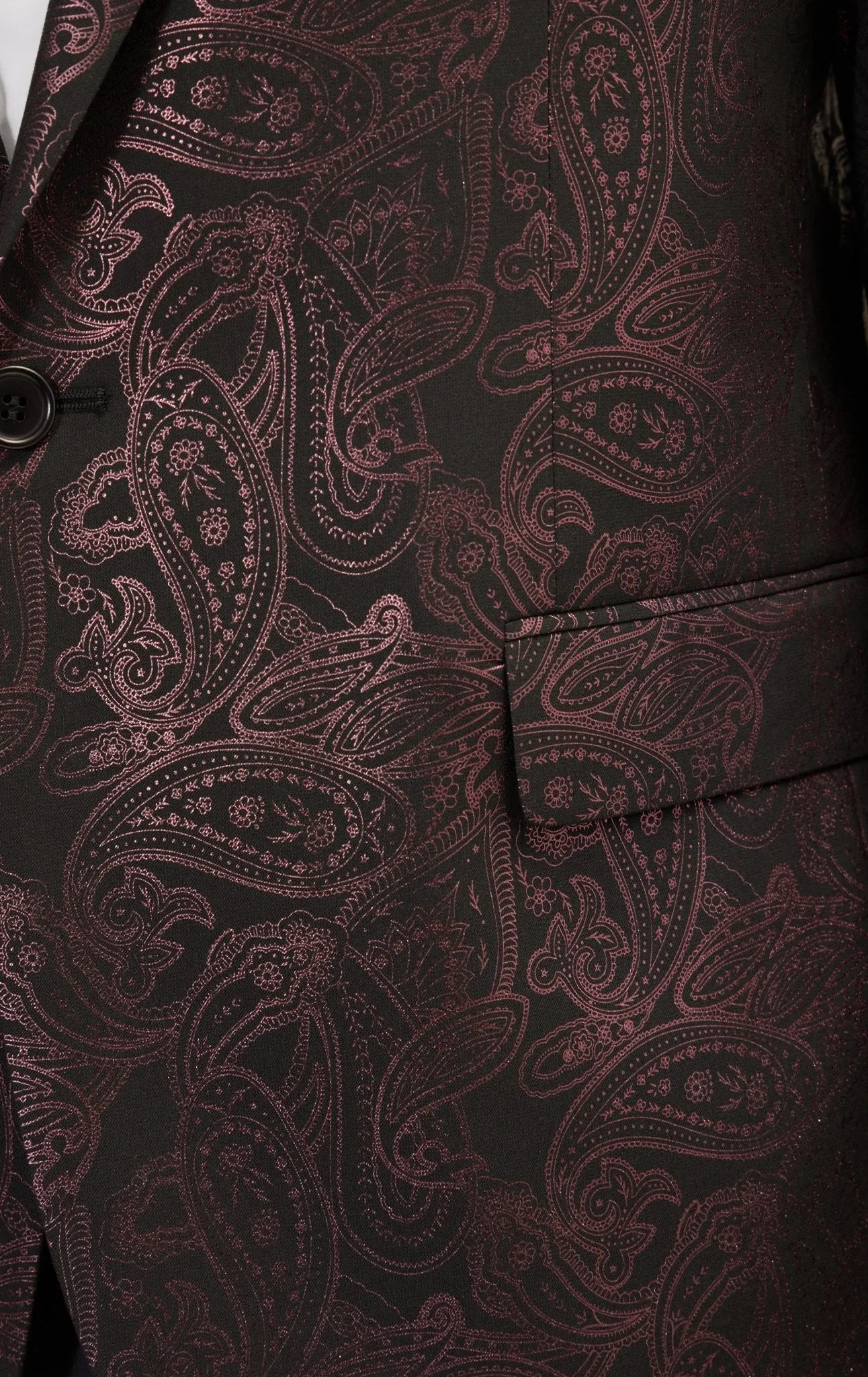 Glitter Paisley Peak Tuxedo Jacket - Burgundy