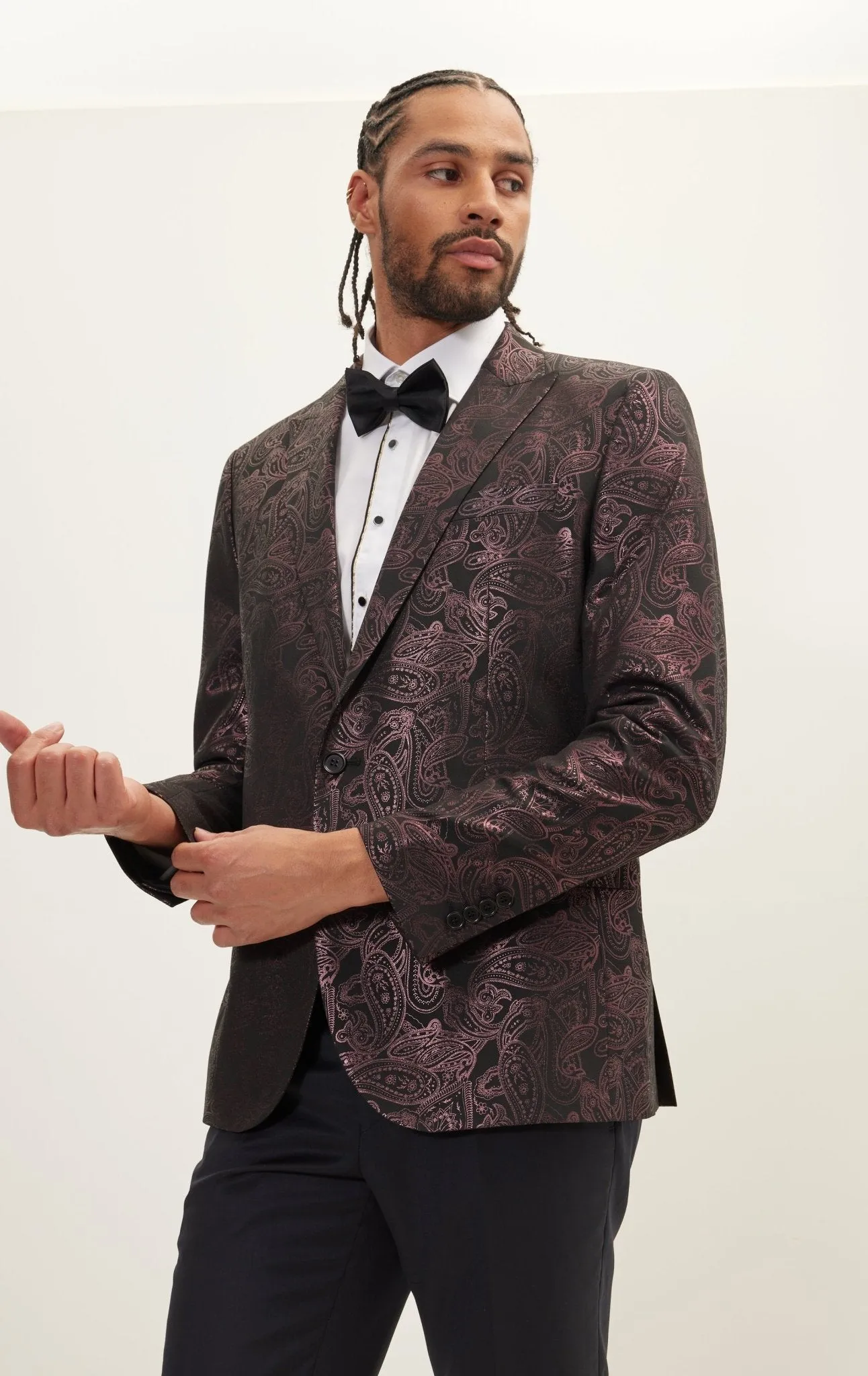 Glitter Paisley Peak Tuxedo Jacket - Burgundy