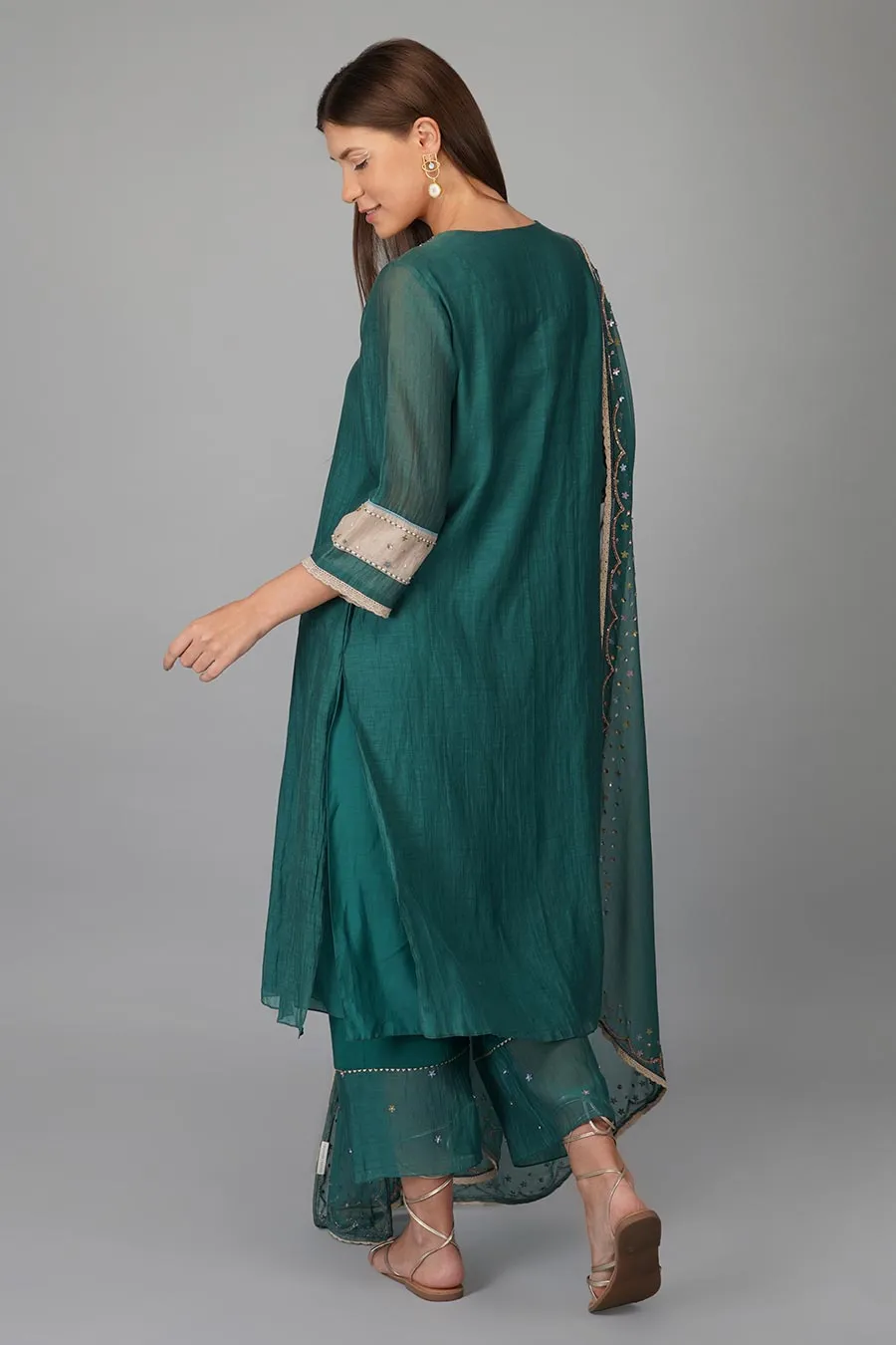 Green Sequin Work Kurta Set