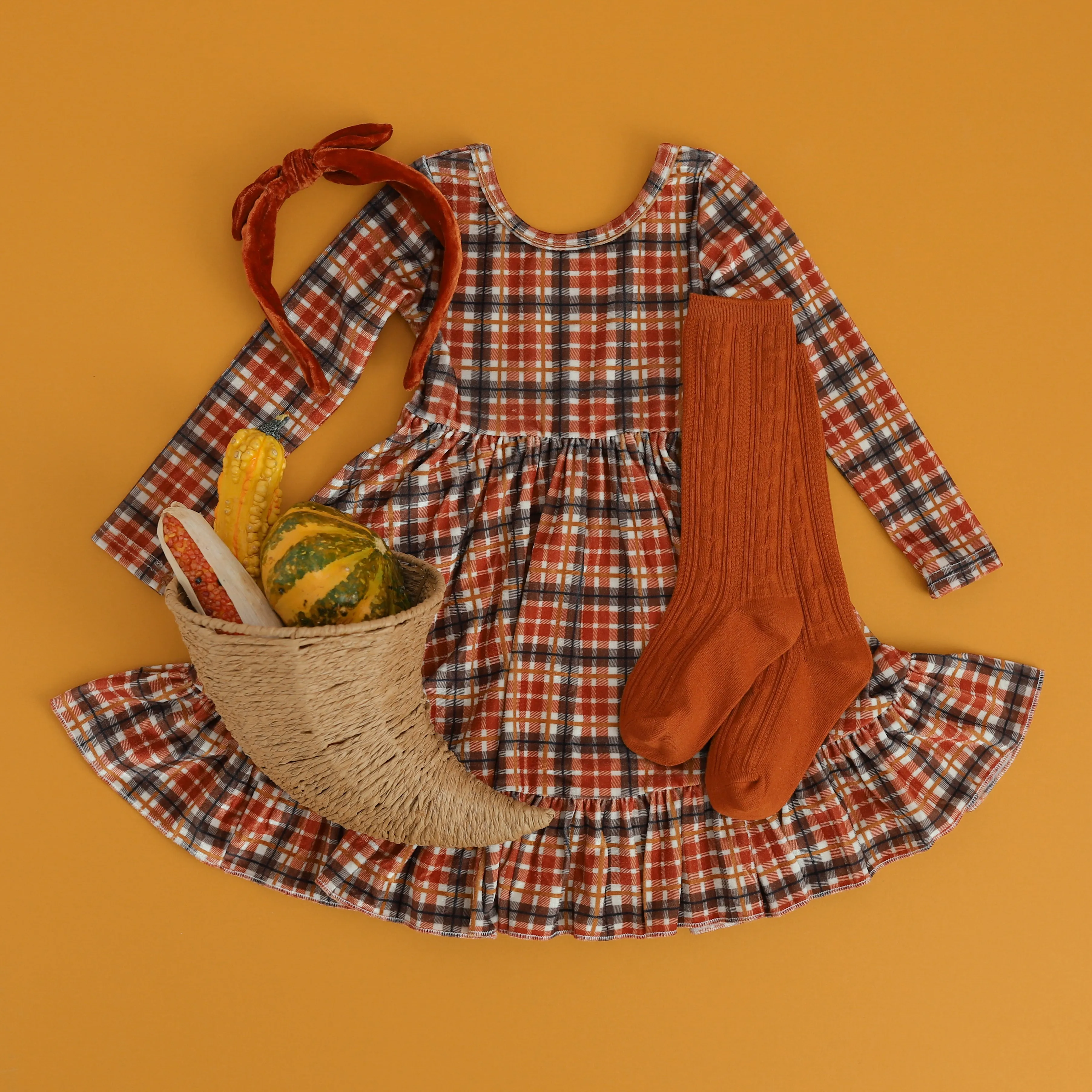 Harvest Plaid Velvet Charm Dress