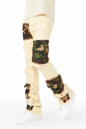 Heath Beige/Camo Patchwork Super Stacked Flare Jean