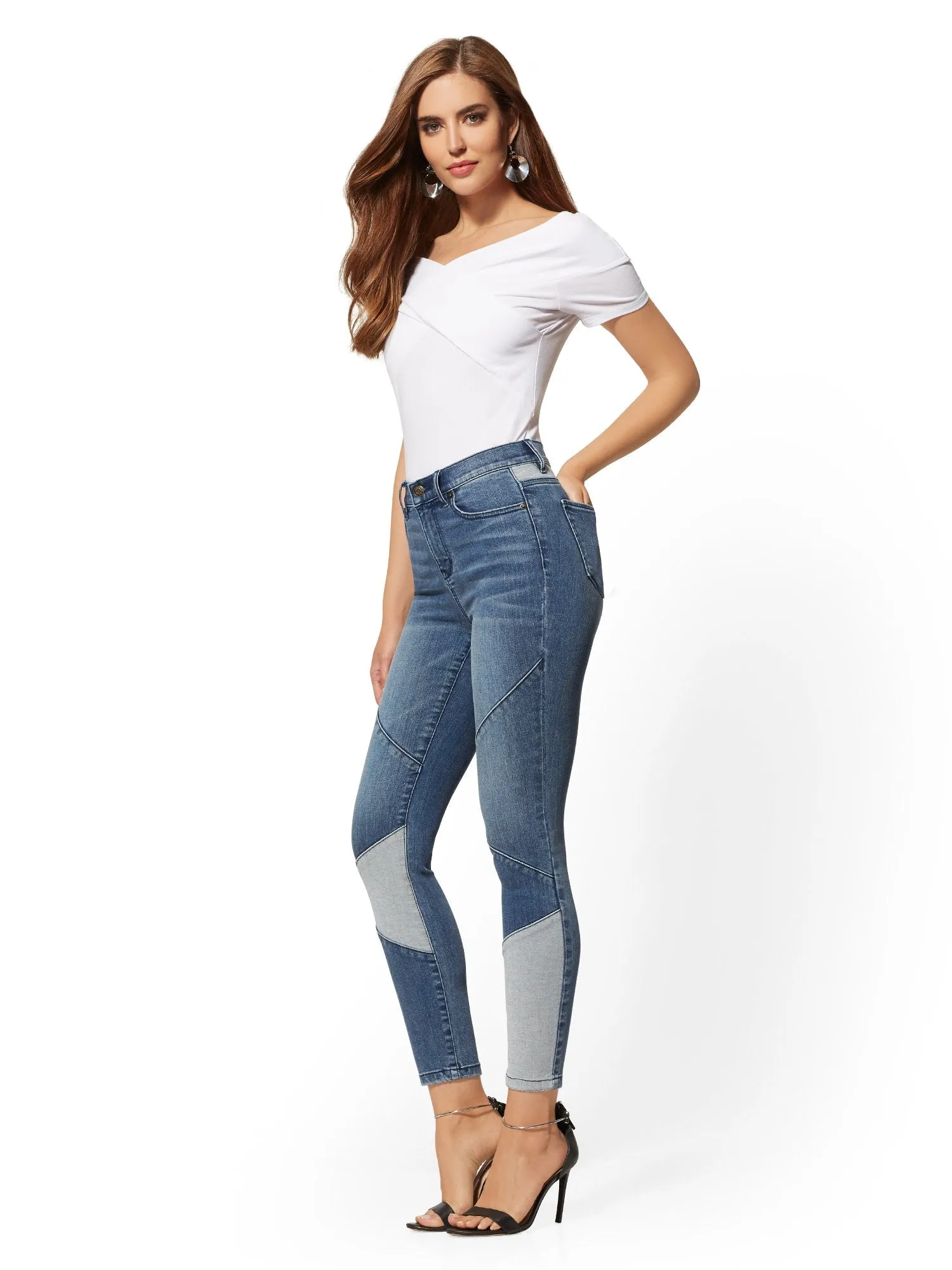 High-Waisted Super-Skinny Ankle Jeans - Patchwork