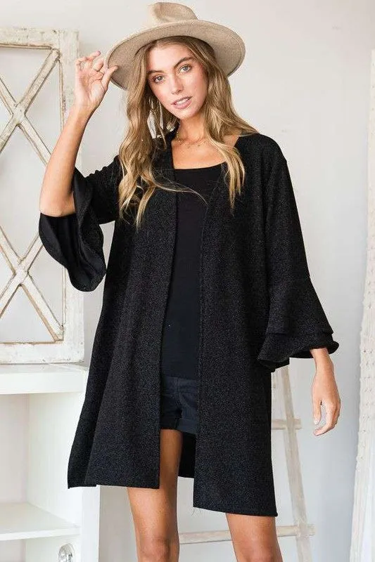 JADE by JANE Women's Plus-size Kimono Style Glitter Cardigan with Bell Sleeves