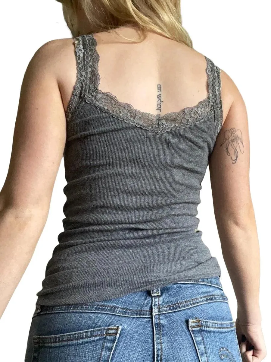 Lace-Embellished Women's Summer Slim Fit Tank Tops with Bold Low-Cut Design