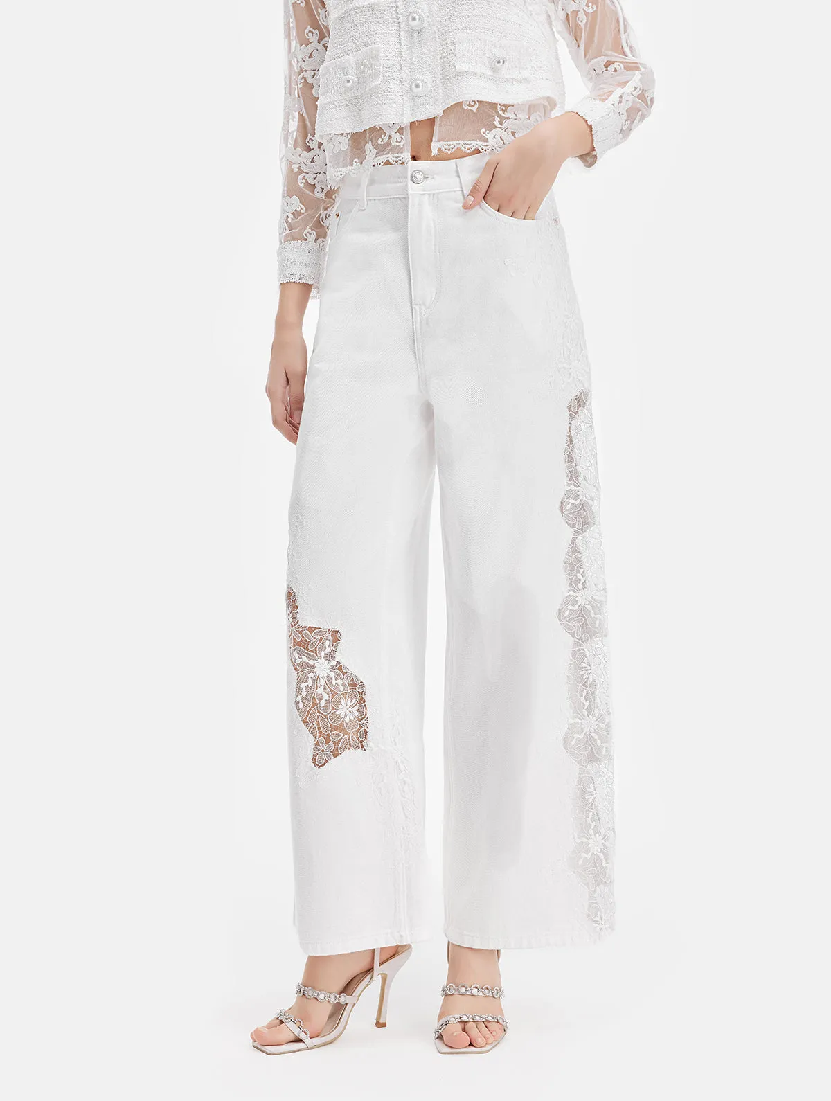 Lace Embroidery Patchwork Jeans