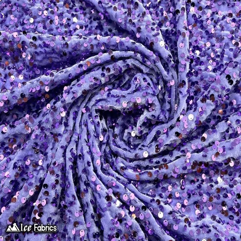 Lavender Emma Stretch Velvet Fabric with Embroidery Sequin