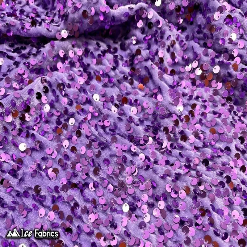 Lavender Emma Stretch Velvet Fabric with Embroidery Sequin