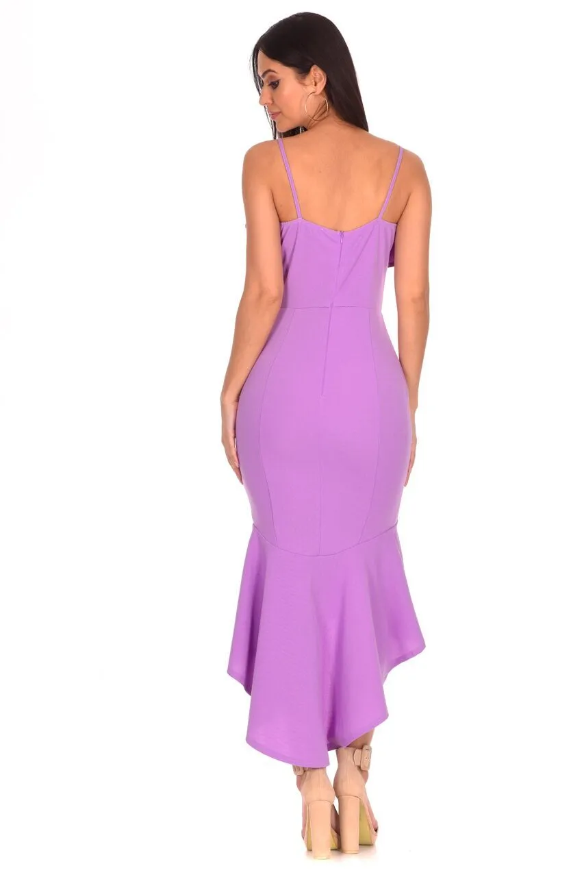 Lilac Wrap Fishtail Midi Dress