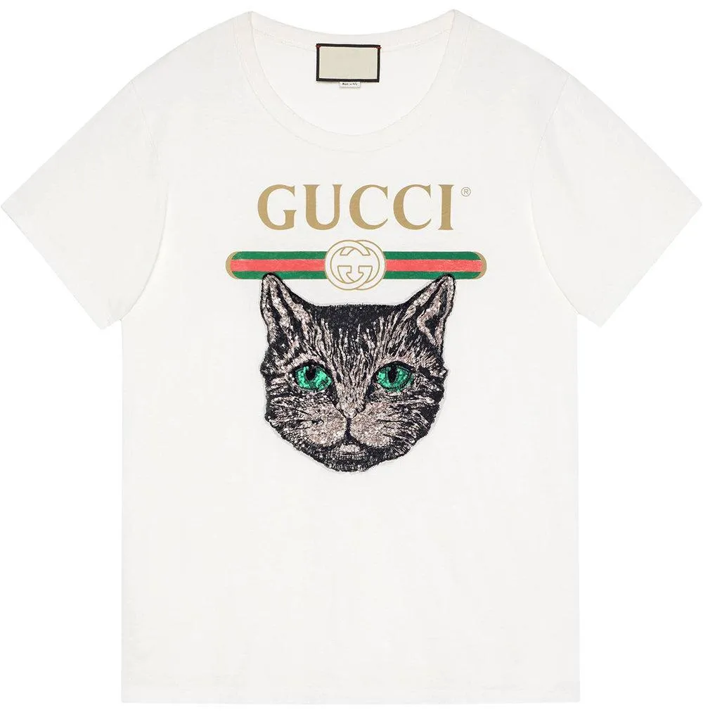 Logo Embellished Mystical Cat T-Shirt