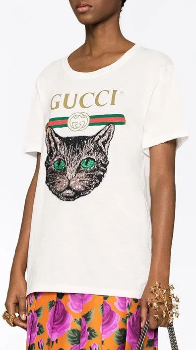 Logo Embellished Mystical Cat T-Shirt