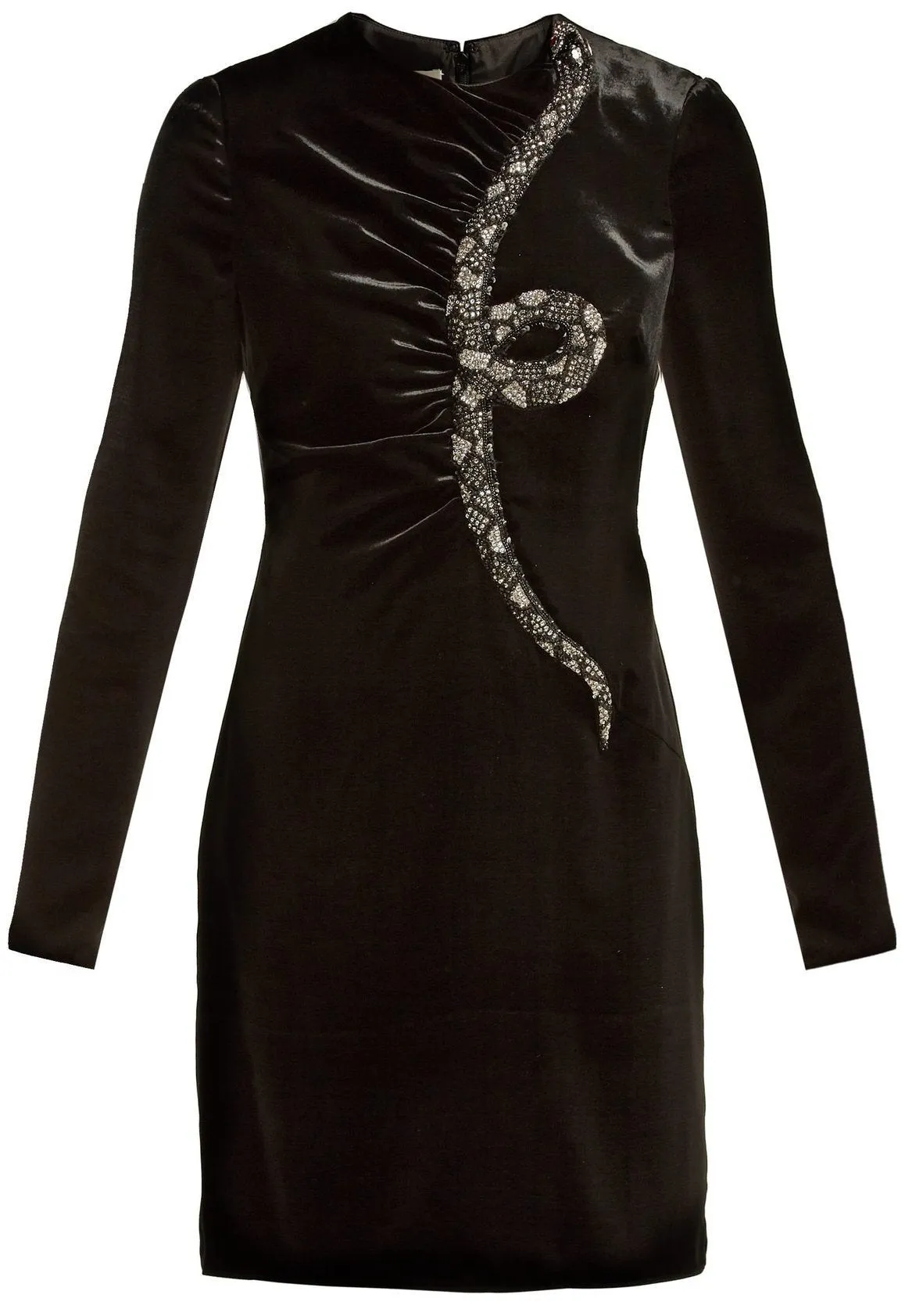 Long-Sleeve Velvet Cocktail Dress with Embellished Snake